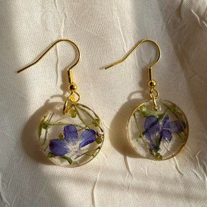 Handmade Blue and Green UV Resin Floral Circle Earrings